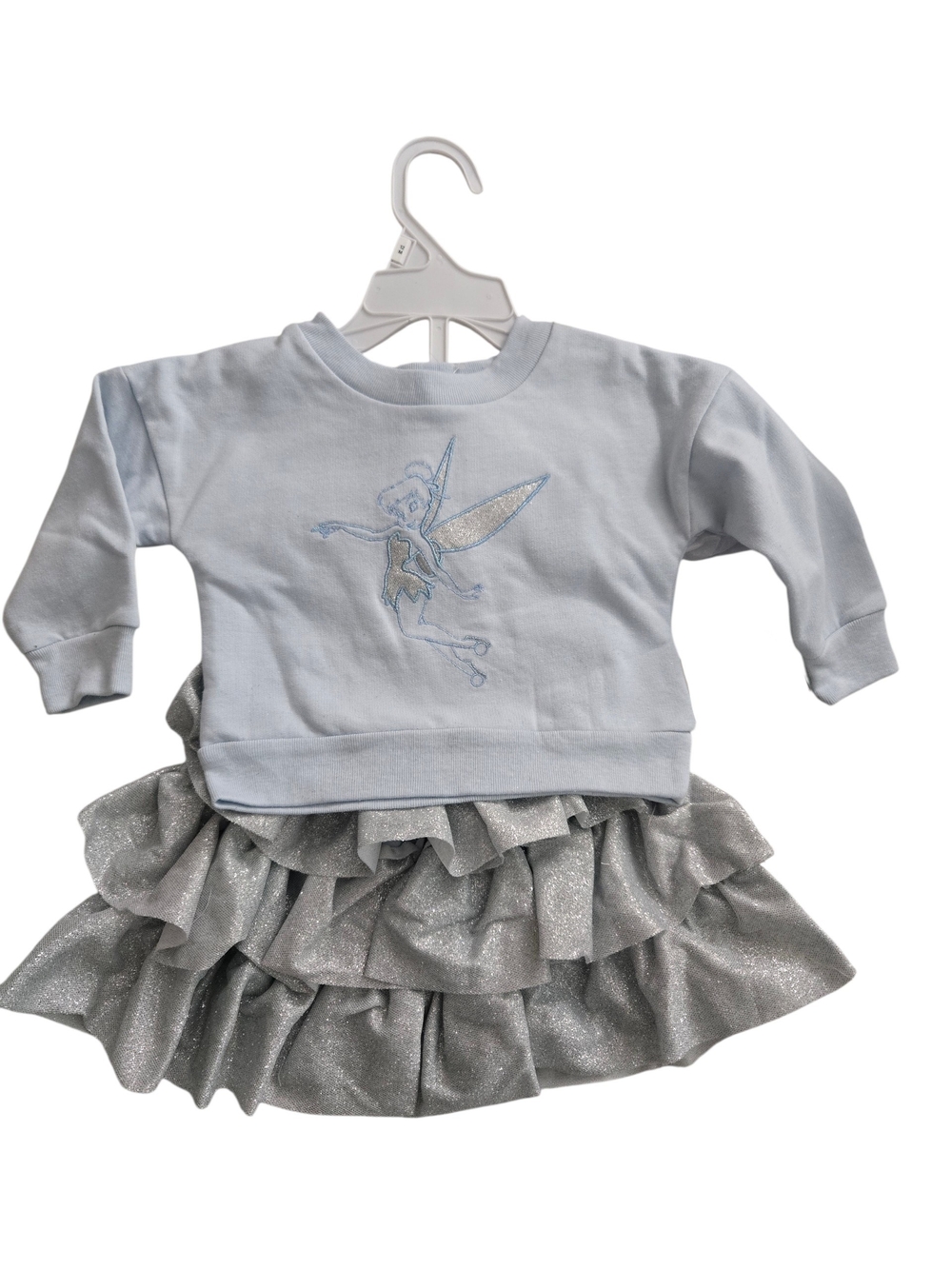 Disney Baby Light Blue Tinker Bell Sweatshirt with Silver Glitter Skirt - NWT